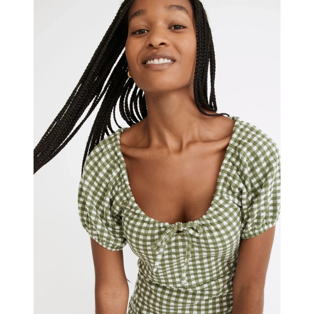 Madewell Jacquard Puff-Sleeve Mini Dress Gingham Check Womens Size S - Picture 10 of 13